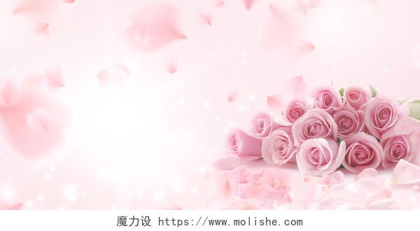粉色玫瑰简约唯美浪漫情人节花瓣鲜花展板背景情人节花瓣鲜花背景
